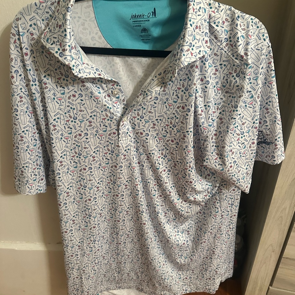 johnnie-O White Performance Golf Polo with Multicolor Print